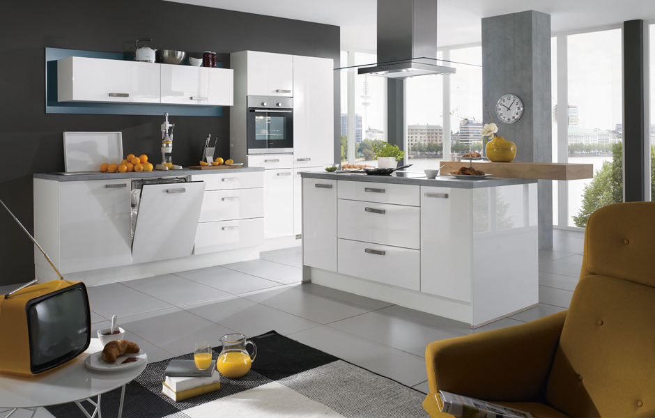 Kücheninsel -Weiß Hochglanz-küchen modern