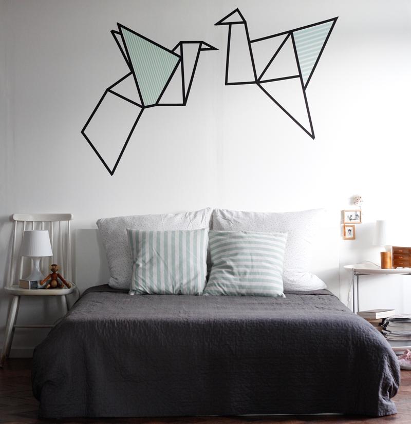 Washi Tape Wanddeko – stilvolle Motive von der Origami-Wanddekorationen